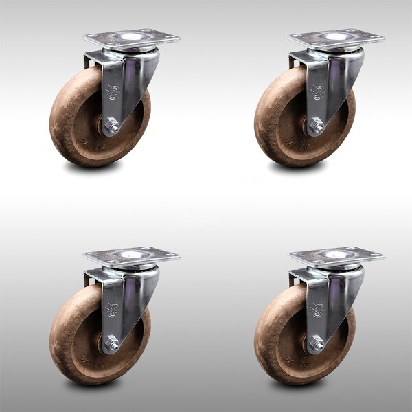 5 Inch SS High Temp Glass Filled Nylon Wheel Swivel Top Plate Caster Set SCC